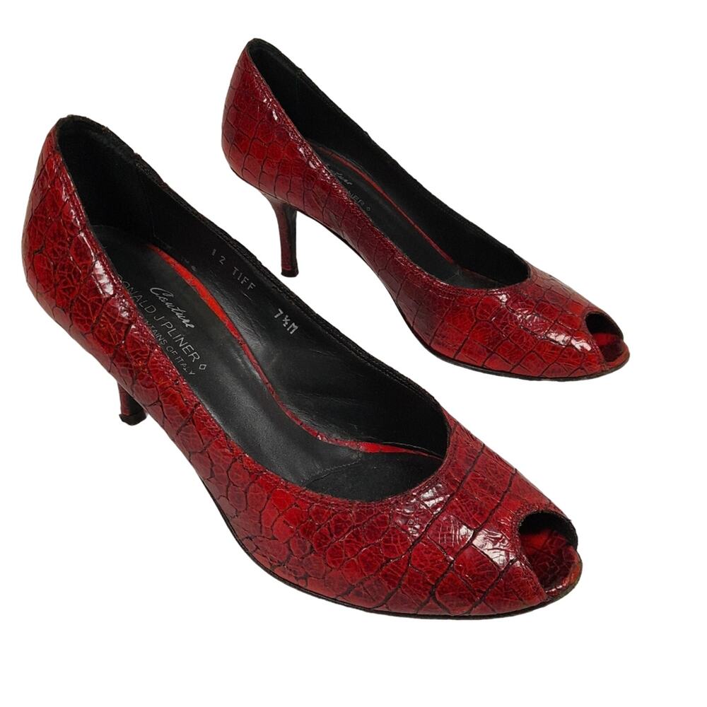 Donald Pliner Couture Red Heels Women 7.5‎ Leather Sexy Retro Pin-up 1950s Style